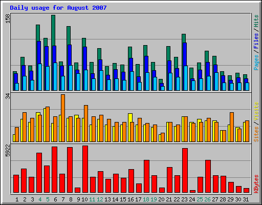 Daily usage for August 2007